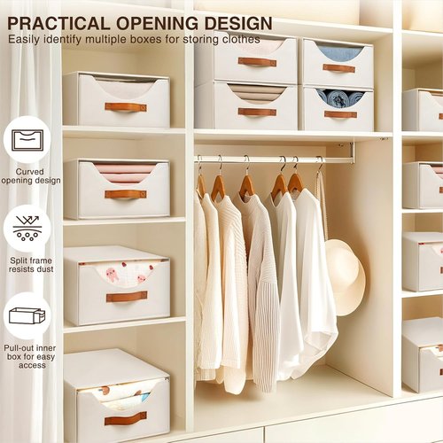 Homsorout Stackable Storage Drawers - Collapsible 4-Pack Fabric Organizers for Closet & Bedroom | Beige