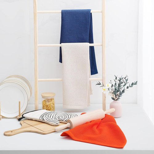 Homaxy 100% Cotton Waffle Weave Dish Towels - Ultra Soft & Absorbent | Quick Drying, 13x28 Inches, Navy Blue, 24-Pack