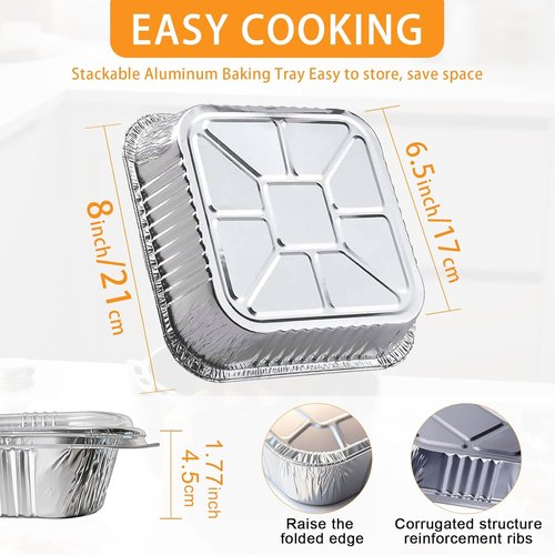 Heavy-Duty Aluminum Pans with Lids by [Brand Name] - 35-Pack Square Baking Trays for Grilling & Meal Prep