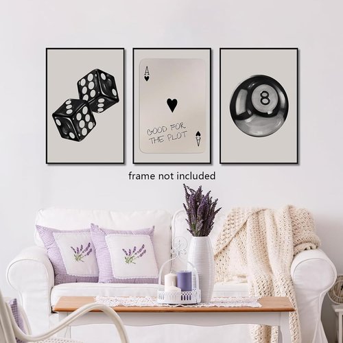 BOKPEN Poker Dice Wall Art - Funky Retro Y2K Canvas Prints for Game Room | 12x16in Unframed Decor