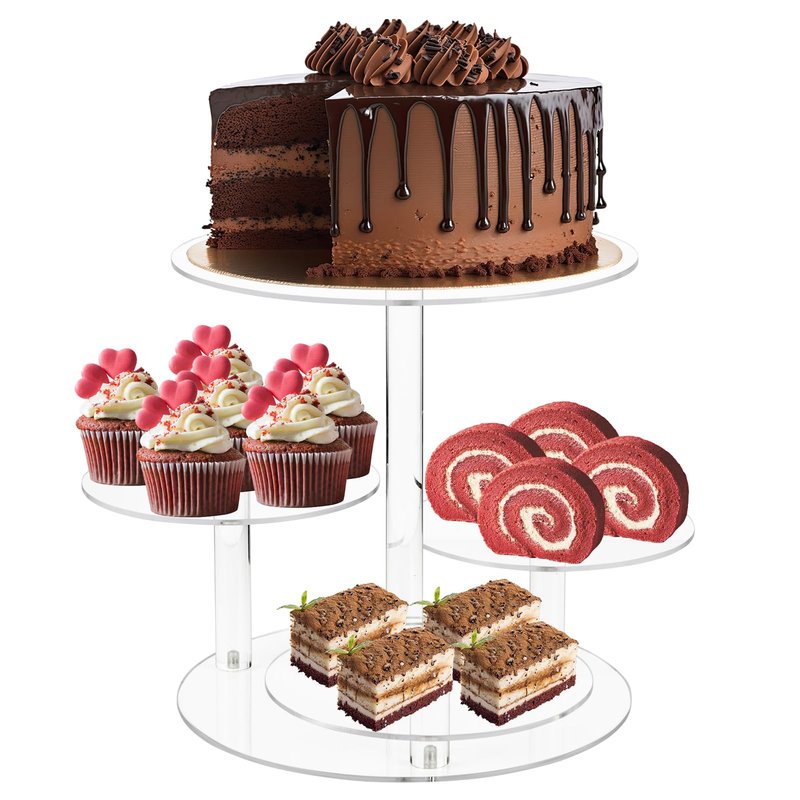 CECOLIC Acrylic Tiered Cake and Cupcake Stand, 4 Tier Dessert Pastry Display Tower Stand for Wedding, Birthday Bar, Graduation, Baby Shower, Afternoon Tea Party Décor