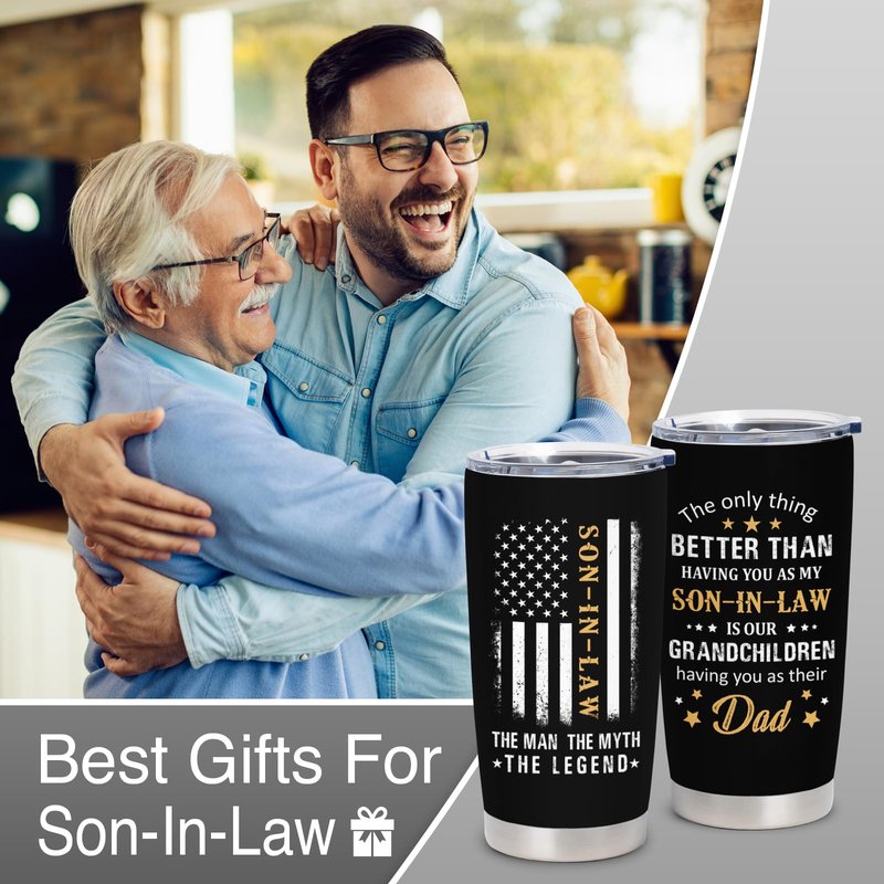 Cudoviqu Son In Law Gifts - Birthday Gifts for Son In Law - Gifts from Mother/Father in law, 20 oz Stainless Steel Tumbler With Lid & Straw