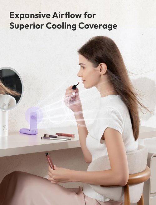 Aecooly Slim Portable Fan - USB Rechargeable Mini Handheld Fan | 24H Max Cooling Time, Purple