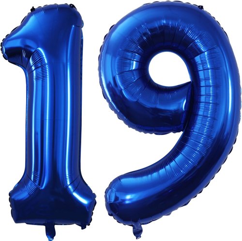 GOER Jumbo 42-Inch Number 19 Balloons - Sweet 19 Birthday Party Decorations | Blue Foil Helium Balloons