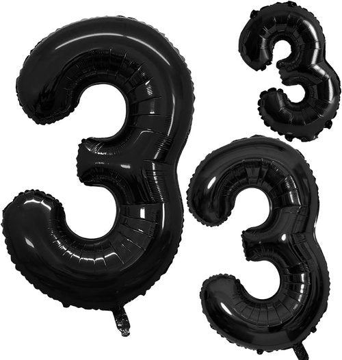 GOER Black Foil Number 3 Balloons - Giant 3rd Birthday Party Decorations (3 Pcs, 42 Inch, 32 Inch, 16 Inch)