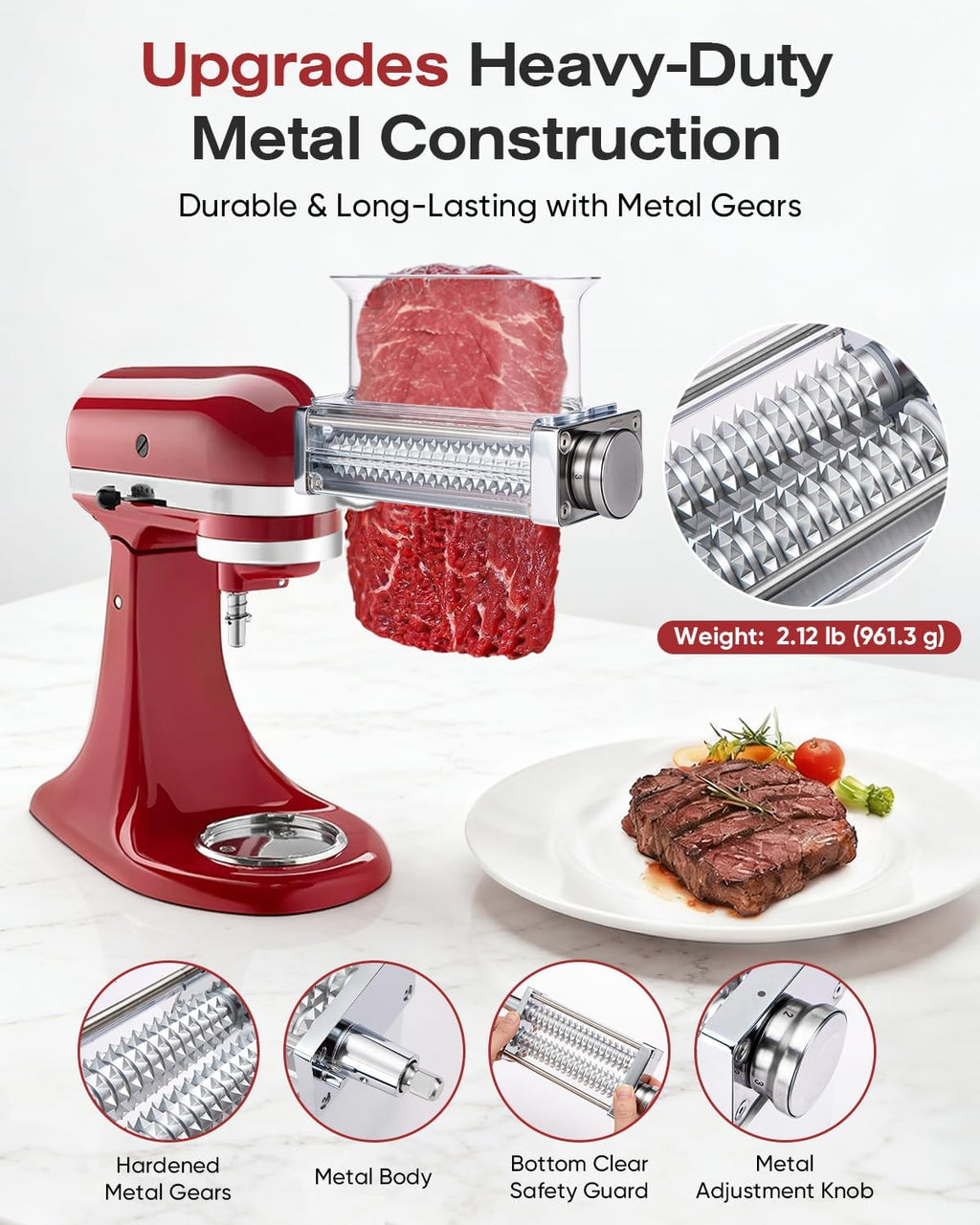 Skiennix Adjustable Meat Tenderizer Attachment - 3 Thickness Settings for KitchenAid Mixers