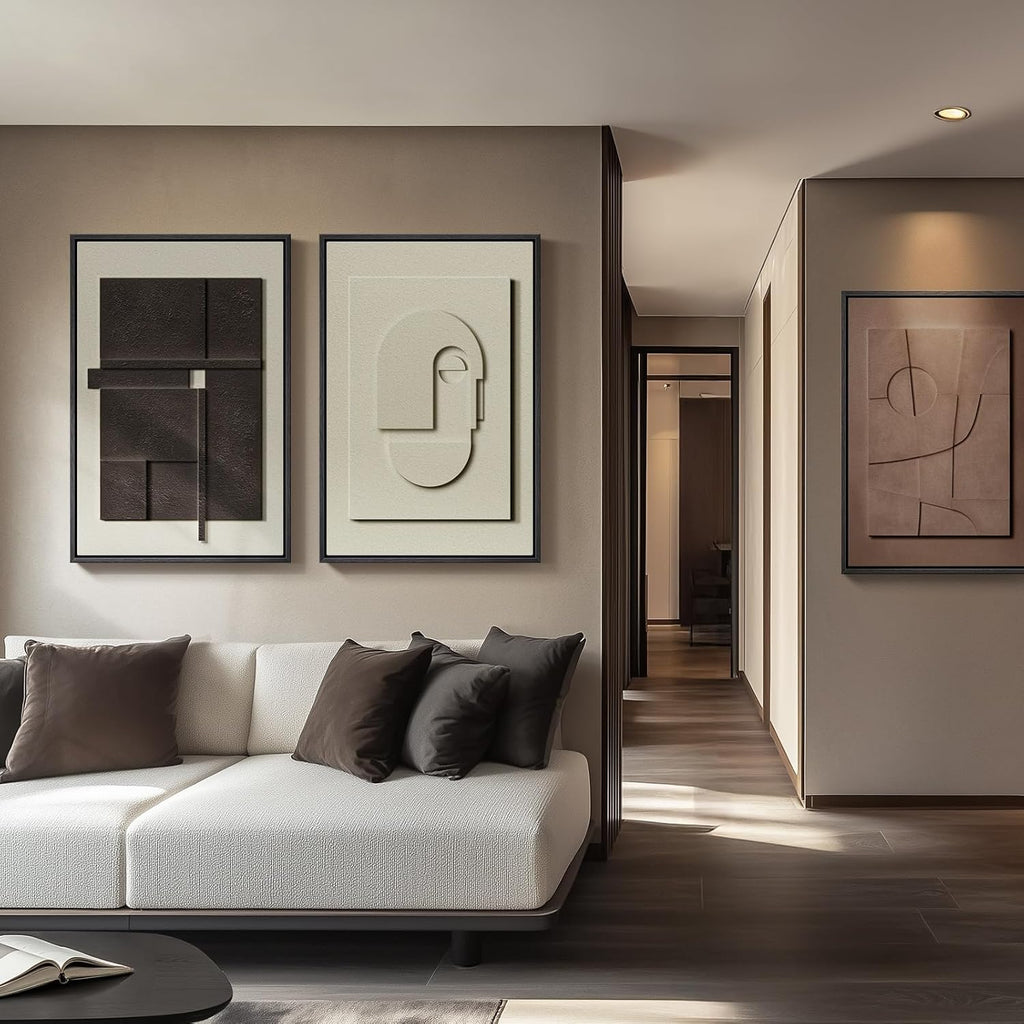 Skiennix Large 3D Textured Framed Abstract Wall Art - Modern Geometric Paintings for Home Decor | 24x36 In