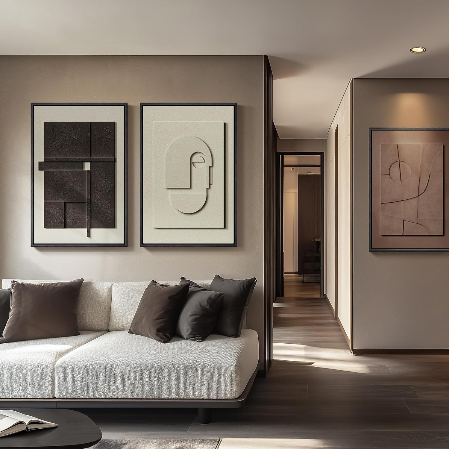 Skiennix Large 3D Textured Framed Abstract Wall Art - Modern Geometric Paintings for Home Decor | 24x36 In