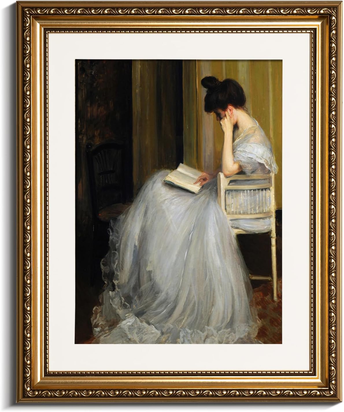 VIYYIEA Gold Framed Wall Art - Vintage Women Reading Canvas Print for Living Room | 13x16in