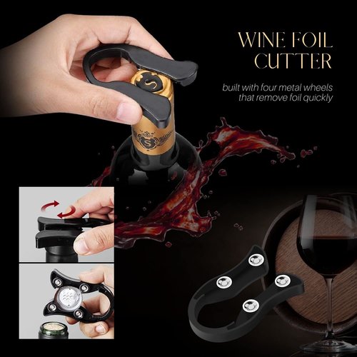 Flexzion Wine Opener Set in Mahogany Wood Case - Wine Bottle Opener Gift Box with Wine Foil Cutter Tool, Stopper, Pourer, Drip Ring, & Lever-Action Corkscrew Wine Opener Manual for Wine Lovers
