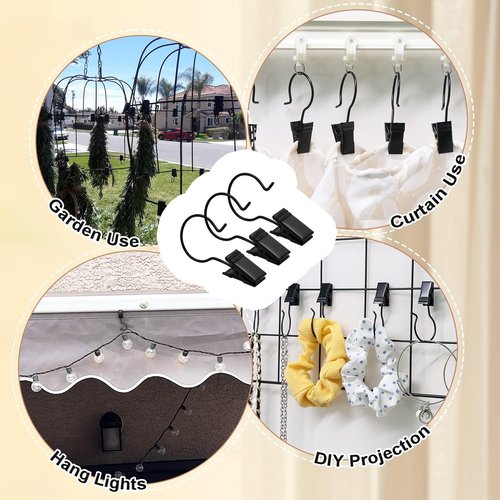 Coideal Curtain Clips Hooks - 60 Pack Metal Gutter Clips for Outdoor Christmas Lights | Black