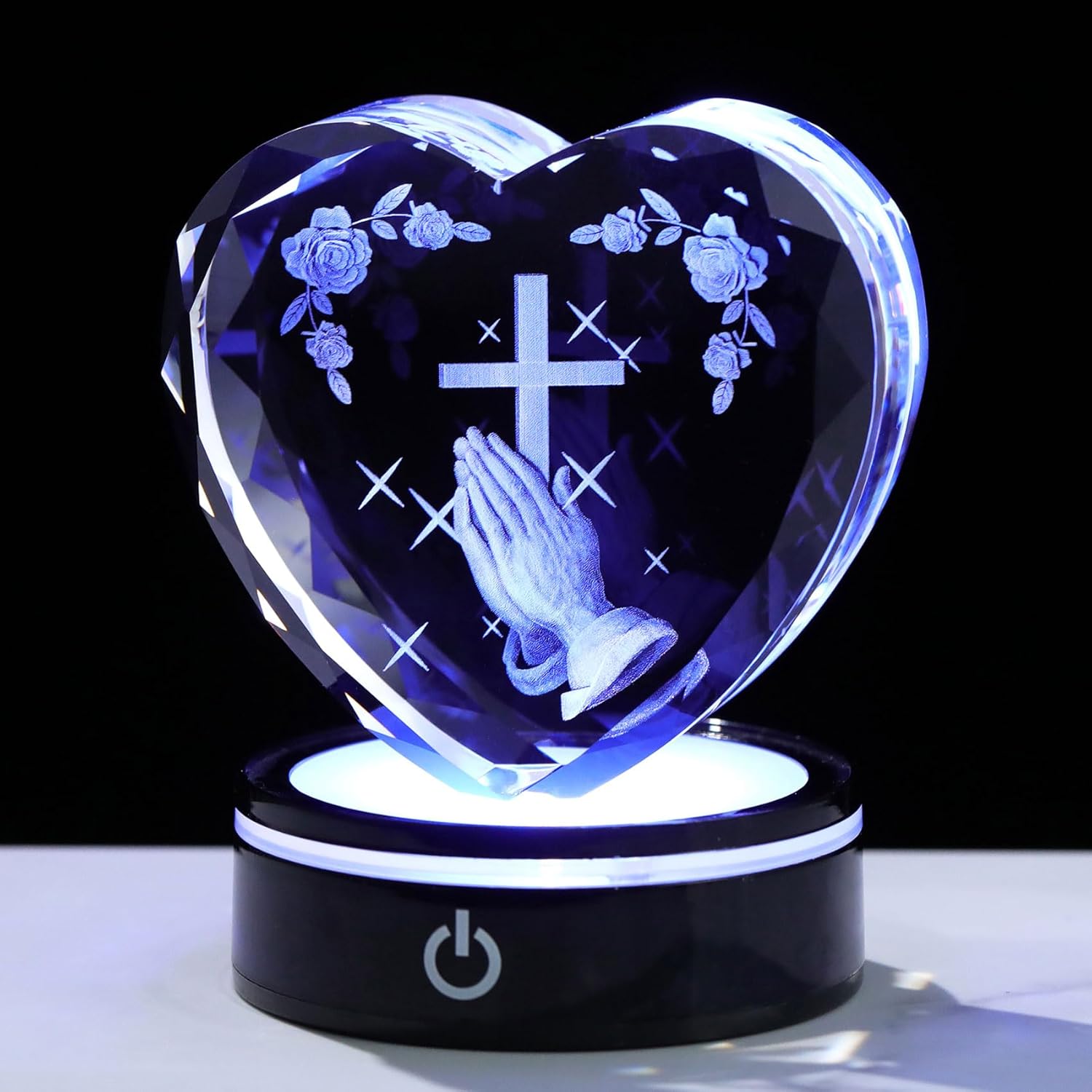 Ornalrist Crystal Heart 3D Praying Hands | Colorful LED Base Night Light Gift for Christians