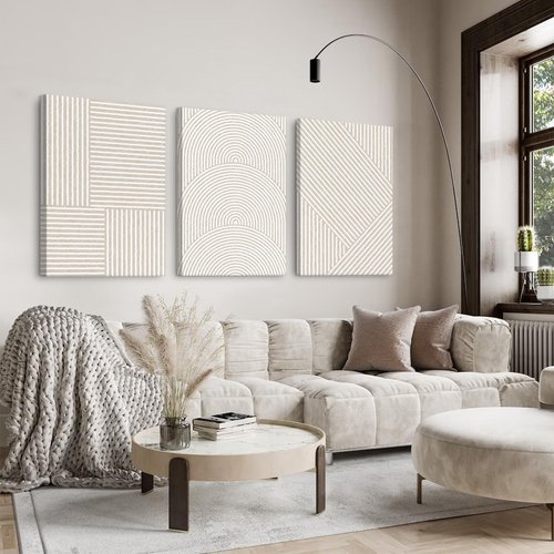 Beige Abstract Wall Art Pictures Boho Modern Canvas Wall Decor Neutral Line Wall Art Minimalist Art Abstract Beige Prints Painting Modern Artwork for Living Room Bedroom 16x24x3 Inch Ready to Hang