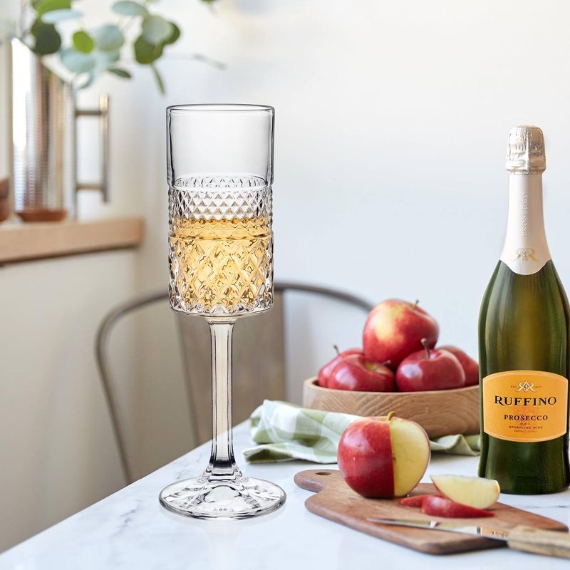 Cambareign Champagne Flutes Set of 6, 7oz Square Champagne Glasses, Lead-Free Crystal Champagne Flute Glass, Unique Gift for Birthday, Wedding, Anniversary
