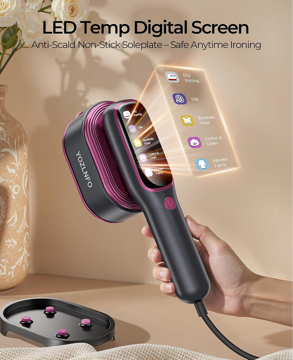 Skiennix Portable Travel Steamer - 2-in-1 Mini Handheld Iron with Fast 15s Heat Up & 5 Settings - Purple Pink