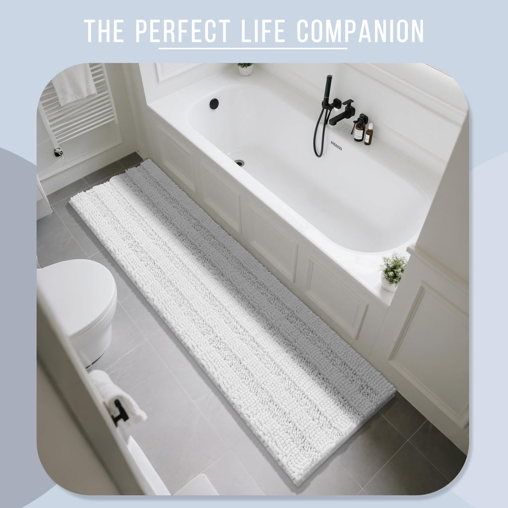 Yimobra Bathroom Runner Rug, 70 x 24, Long Bathroom Rugs Large Bath Mat, Soft Super Absorbent and Thick, Non-Slip, Machine Washable, Carpets for Home, Nursery, Bed and Living Room, White