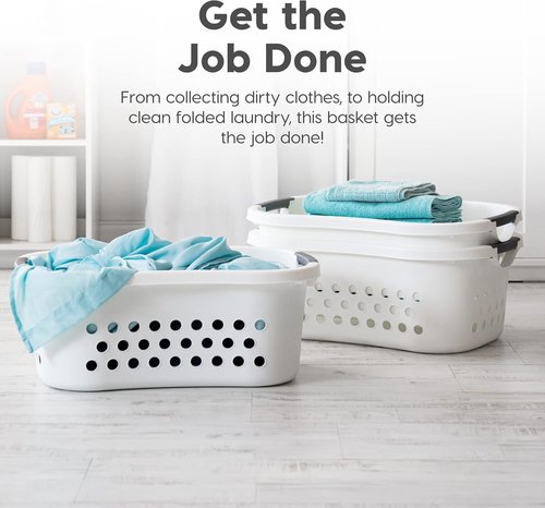 IRIS USA 50L Plastic Laundry Basket - Comfortable Carry Handles, Ventilated Design | 3-Pack, White