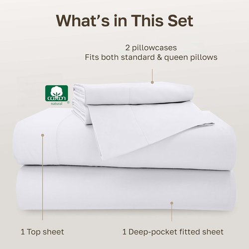 California Design Den Queen Size Sheet Set - 500 Thread Count Sateen Cotton Bedding - Deep Pocket White Sheets