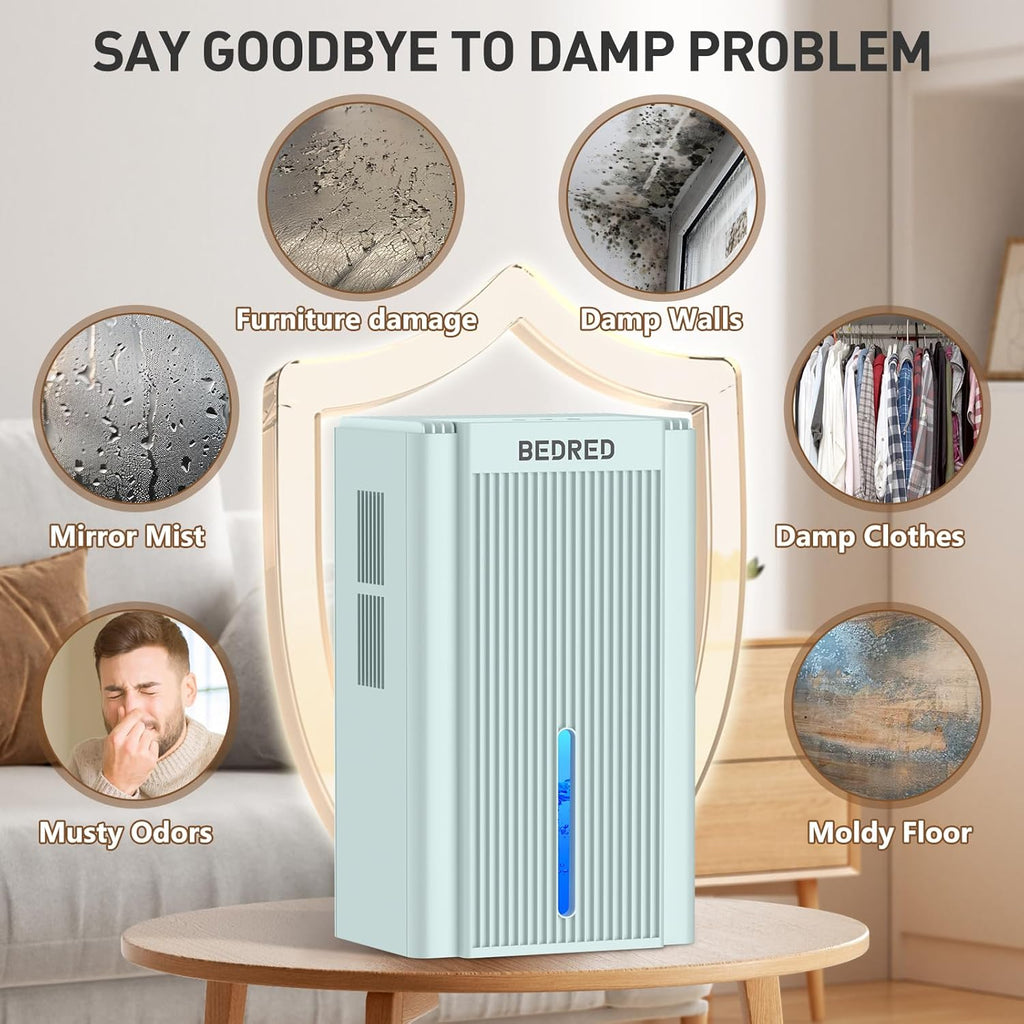 **Dehumidifier 95OZ - Quiet Home Unit for 1000 Sq.Ft with Auto Shut Off & 7 Color Ambient Light | Pale Turquoise**