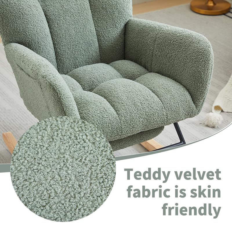 HEAHOLD Green Teddy Fabric Rocking Chair with Anti-Slip Base, 35.4" Plush Glider for Nursery & Living Room