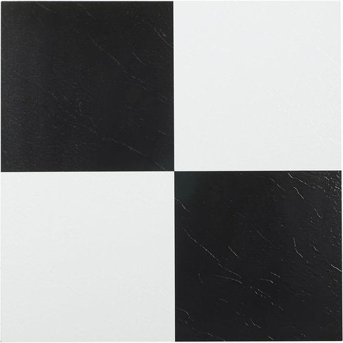 Achim Home Decor Nexus Self-Adhesive Vinyl Floor Tiles - 12" x 12", Black/White Pattern | Easy Peel & Stick DIY Flooring for Any Room