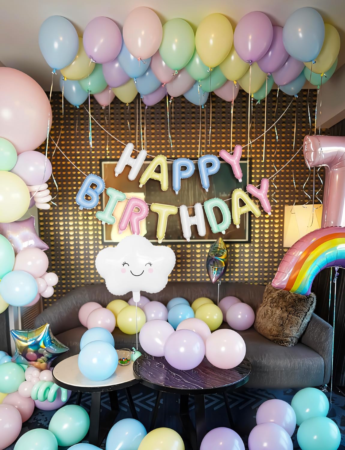 Pastel Birthday Decorations - 84Pcs Macaron Balloons & Happy Birthday Banner for Parties