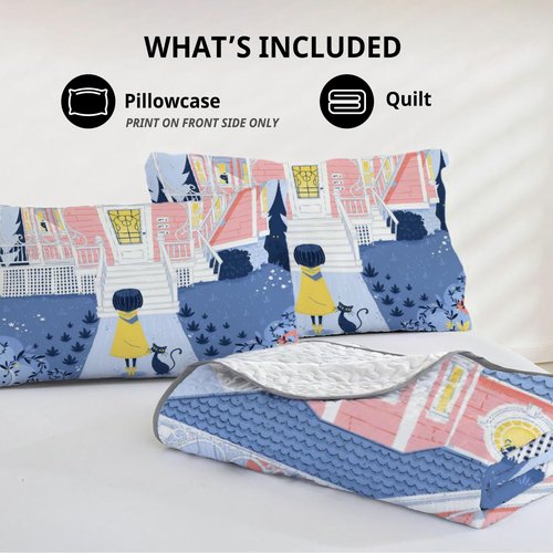Allenjoy King Size Mysterious Girl Quilt Bedspreads Button Princess Bed Set Bedding Coverlet Fabric Washable with 2 Pillowcases SC00214-007