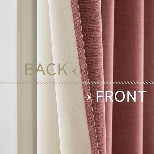 MIULEE 100% Blackout Linen Textured Curtains - Thermal Insulated Dusty Rose Drapes | 52 x 108 Inch (2 Panels)