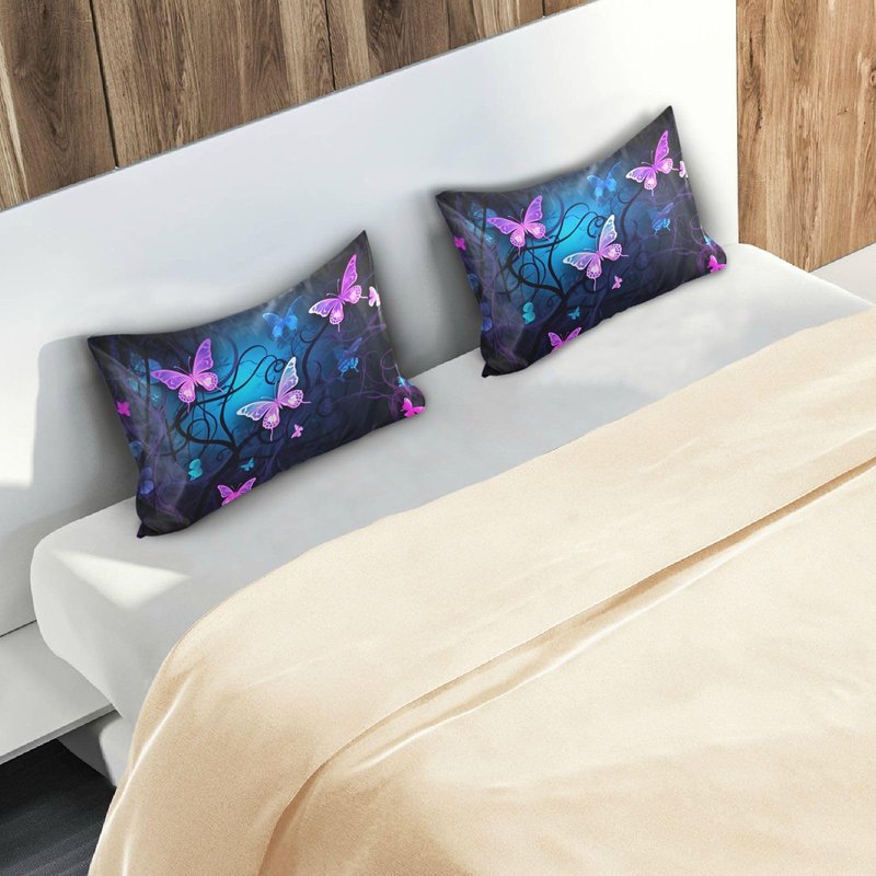 YETTASBIN Purple Blue Butterfly Satin Pillowcase, Soft Breathable Silk Pillow Case with Envelope Closure for Hair and Skin, Standard Size 26 x 20 Inch