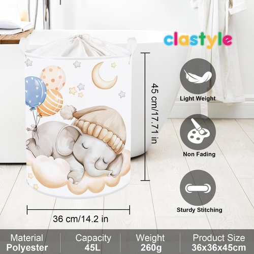 Clastyle Sleeping Animal Baby Laundry Hamper Kid Storage Basket Boys Girls Gift Toy Box Collapsible Clothes Organizer Nursery Bin for Bedroom,Elephant,36 * 45 cm