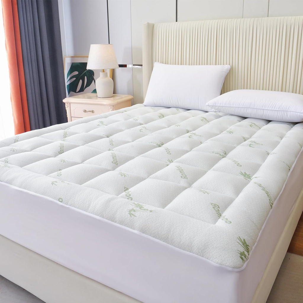 Skiennix Mattress Topper - Ultra Soft Bamboo Viscose Pad for Back Pain Relief | Queen Size, Deep Pocket 8-21 in