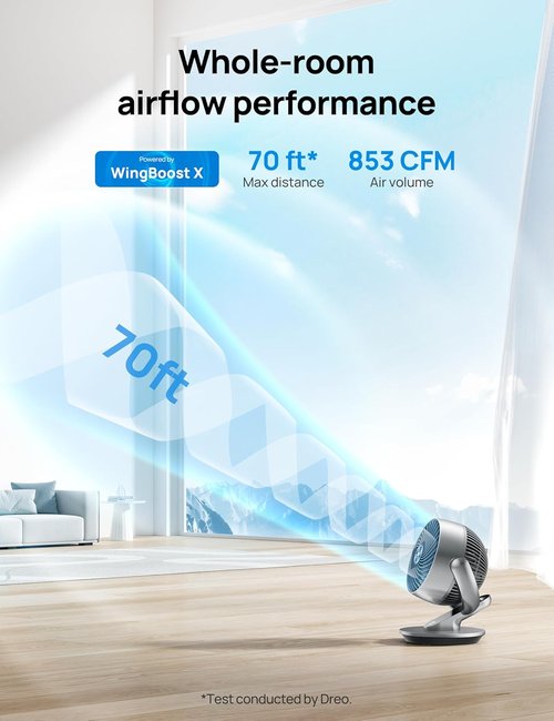 DREO Smart Fan - 120° Vertical & 90° Oscillating Air Circulator | 13-Inch Quiet Fan with Remote & 12H Timer