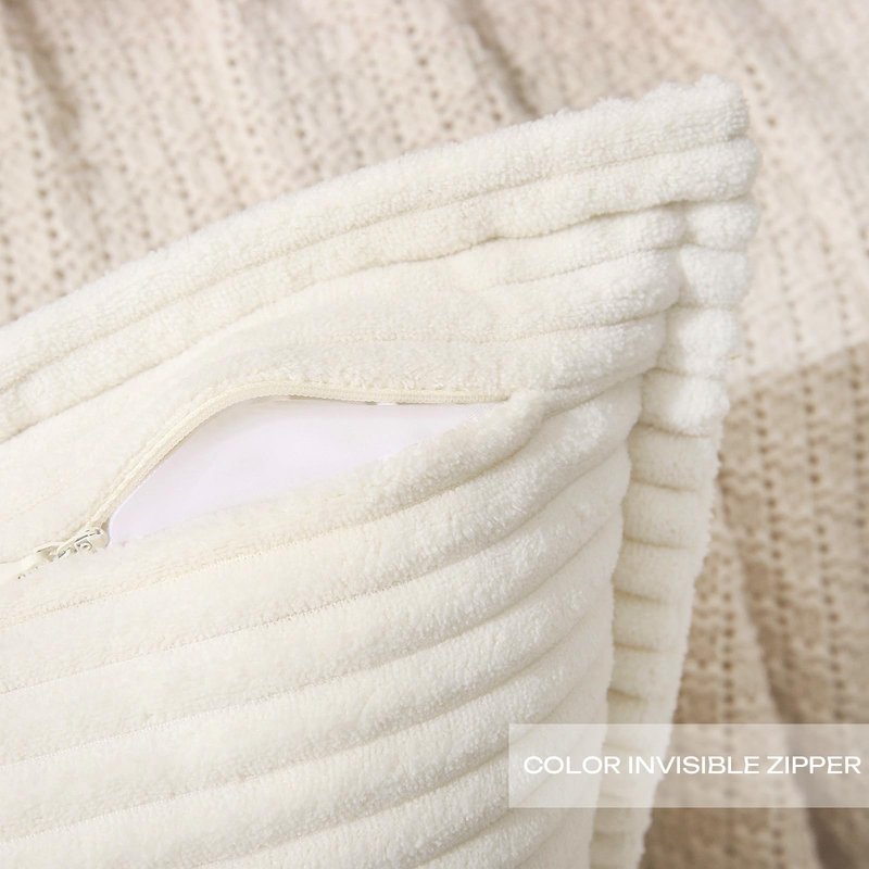 Puncuntex Corduroy Cream White Throw Pillow Covers 18×18 Inches Set of 2 Boho Decorative,Super Soft Cozy Striped Cushion Covers for Couch,Sofa,Farmhouse,Living Room,45×45CM