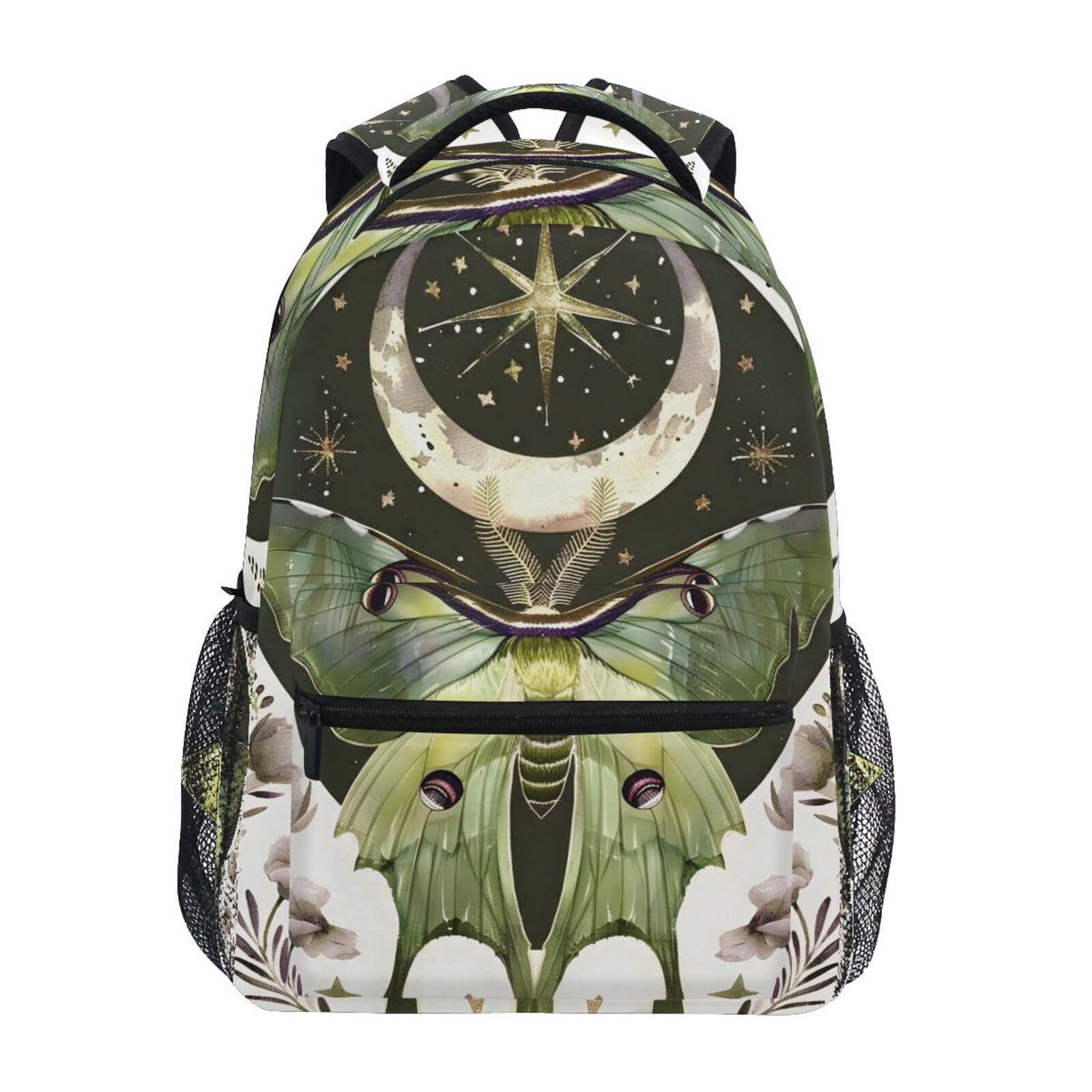 ALAZA Luna Moth Moon Backpacks for Girls Elementary School Bag Kids Bookbag Personalized Travel Daypack 3rd 4th 5th Grade Rucksack 16in Laptop Back Pack