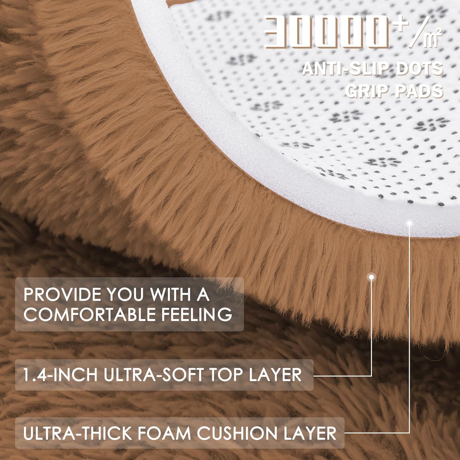 OLANLY Round Khaki Area Rug - Soft, Fluffy, Machine Washable 6 ft Circle Carpet for Bedroom & Living Room