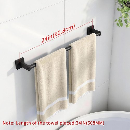 MKO Towel Bar - 24" Black Hand Towel Holder Rod | Wall-Mounted Metal Bathroom Rack, 2 Pack