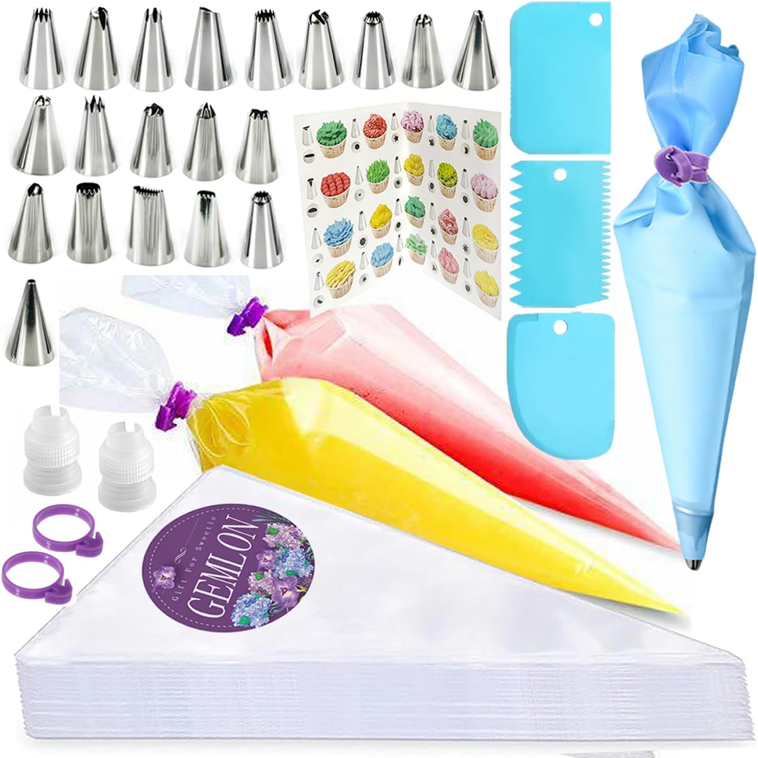 Skiennix 100PCS Piping Bags and Tips Set - 12 Inch Disposable Pastry Bags for Cake Decorating & Frosting