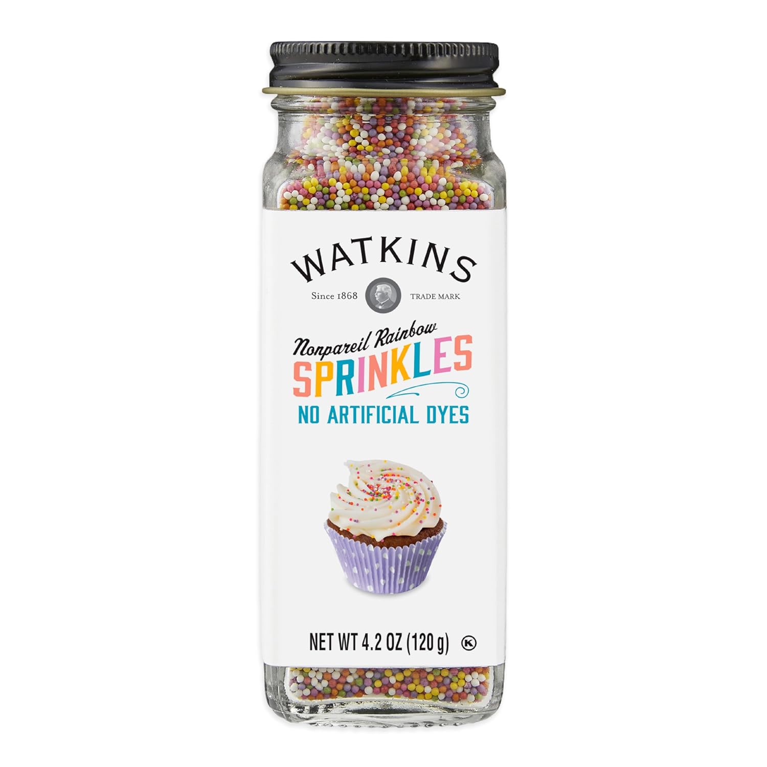 Watkins Gourmet Decorating Sprinkles - Rainbow Nonpareils, 4.2 Oz Jar for Vibrant Baking Decor