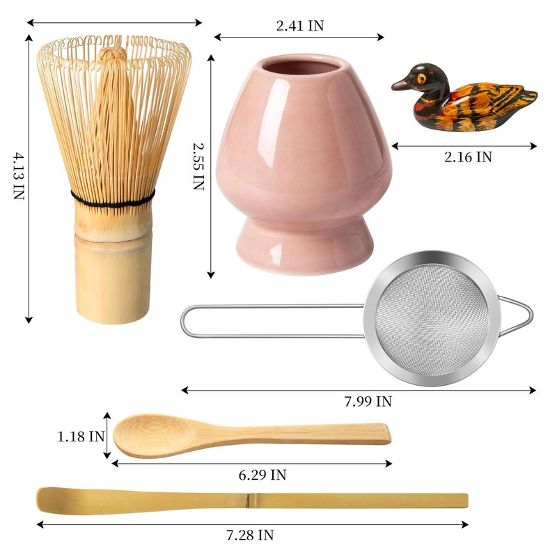 Matcha Whisk Set Pink, Matcha Making Kit Whisk (Chasen Holder), Ceramic Whisk Holder, Bamboo Scoop, Powder Starter Sifter, Spoon Japanese Tea Tools For Ceremony Gift