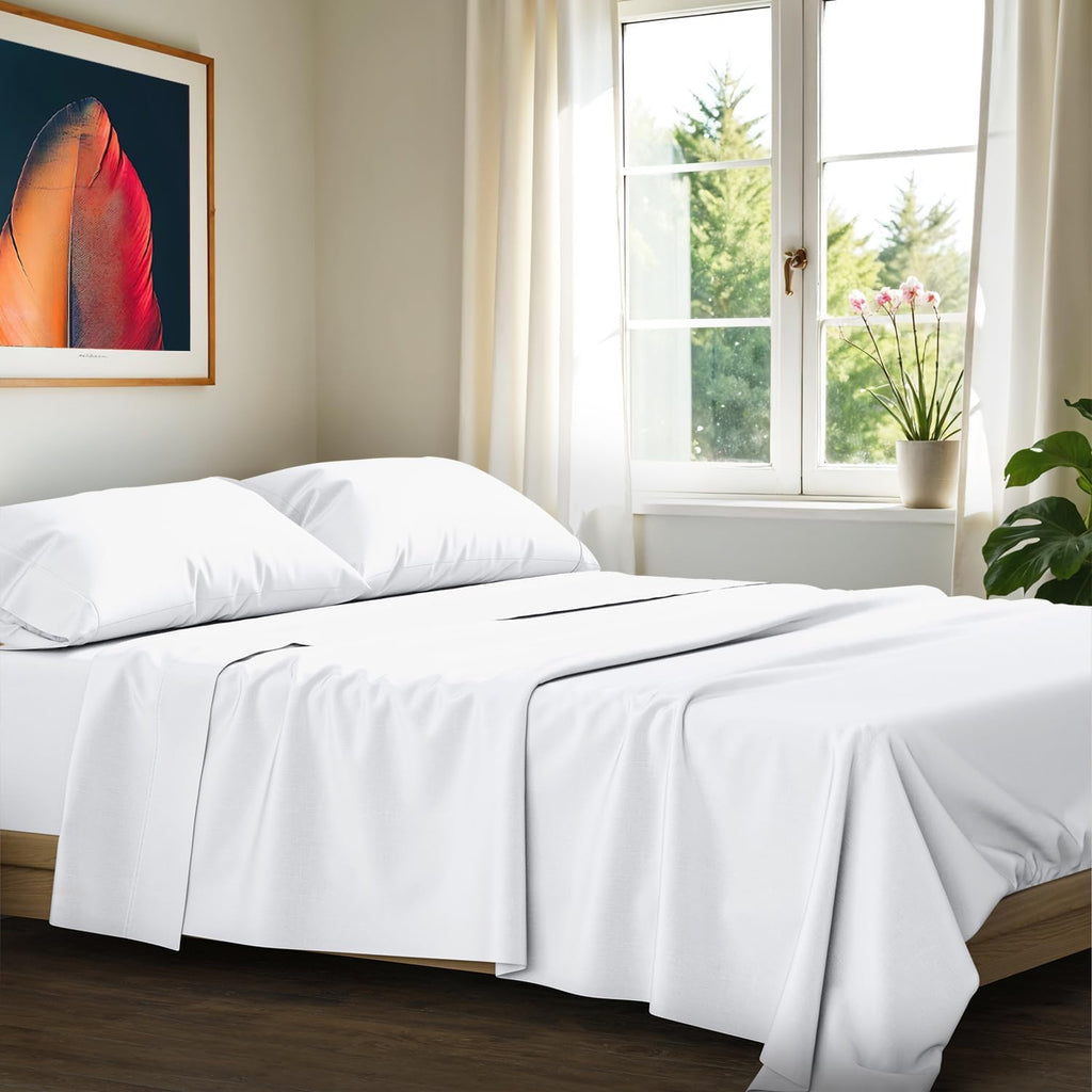 Signature Collection 100% Egyptian Cotton King Size Sheets Set - Luxury 1200 Series, Soft Cooling, 4 PC, White