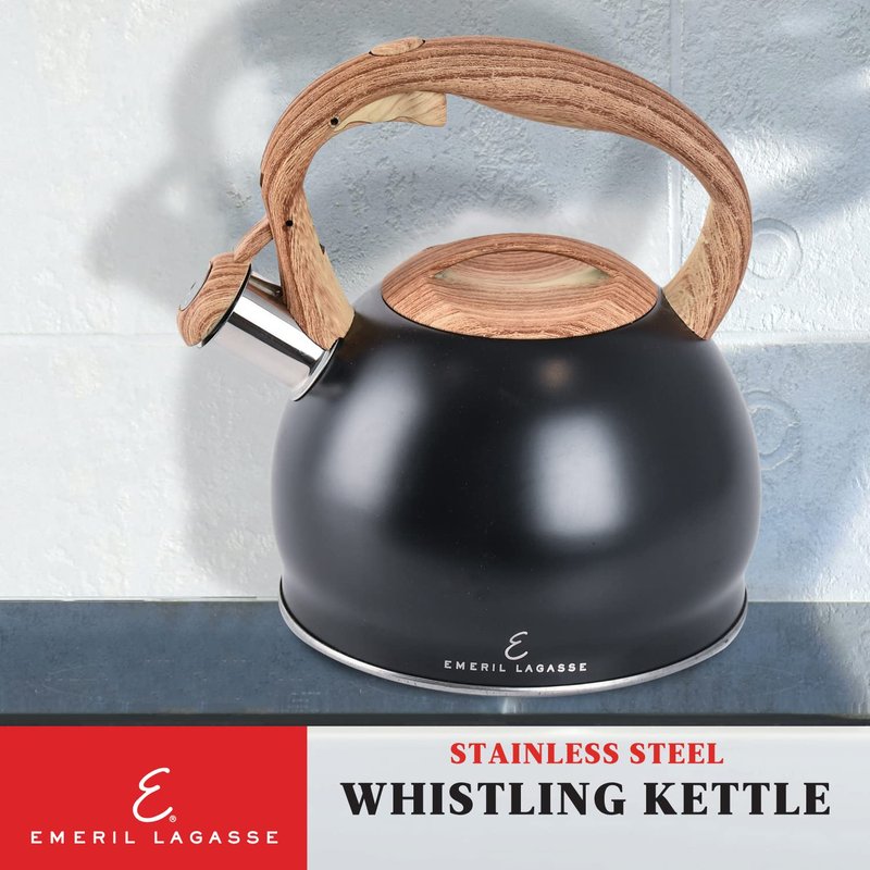 Emeril Lagasse 2.6 Quart/2.5 Liter Whistling Tea Kettle, Stainless Steel Tea Pot for Induction Stove Top, Fast to Boil Water for Home Kitchen Condo, with Ergonomic Cool Folding Grip Handle, Teal