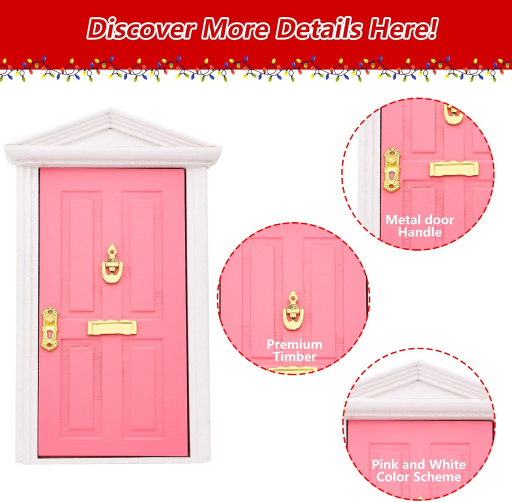 Skiennix Christmas Elf Girl Fairy Door Decor - Mini Wooden Tooth Fairy Door for Holiday Magic
