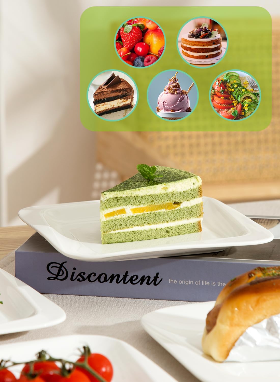 TAMAYKIM 7.3 Inch Porcelain Dessert Plates 10 Pieces, Appetizer Plates, Square Salad Dinnerware Sets, Scratch Resistant, Microwave, Oven and Dishwasher Safe, White