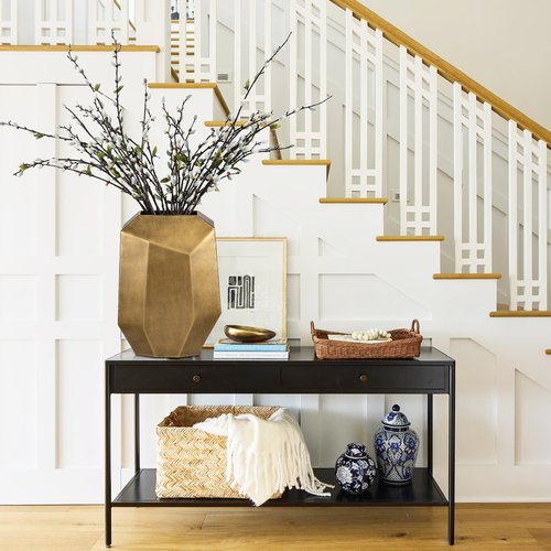 Arborus 16" Tall Geometric Gold Modern Rectangular Vases with Angular Front and Back, Contemporary Industrial Metal Vases for Office Home Resto Cafe Decoration