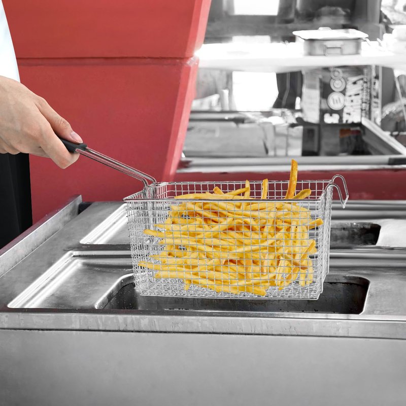 Delizon Electric Fryer Basket for Frying Serving Food, with Rubber Handle Grip, 7.2" x 8.3" x 4.3" Heavy Duty Construction Suitable for fry chicken, fish, french fries, (2 Pcs)