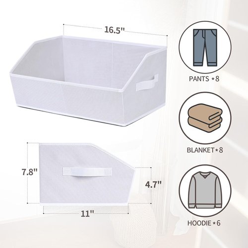 Homsorout Decorative Closet Baskets - Trapezoid Storage Bins with Handles, 10 Pack, White