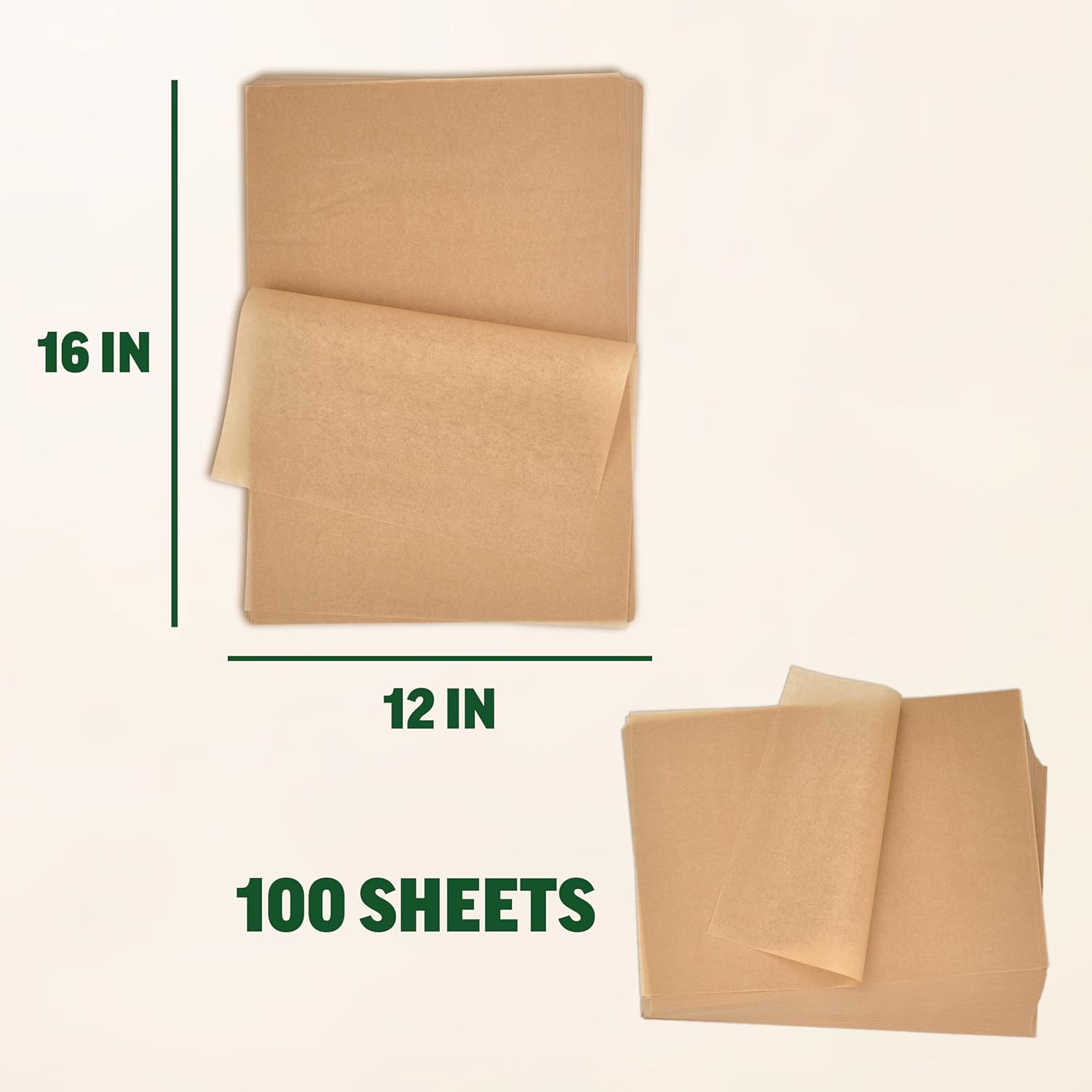 Zenlogy Parchment Paper Sheets - Unbleached, Non-Stick, High Heat | 12x16 Inches, 100 Count