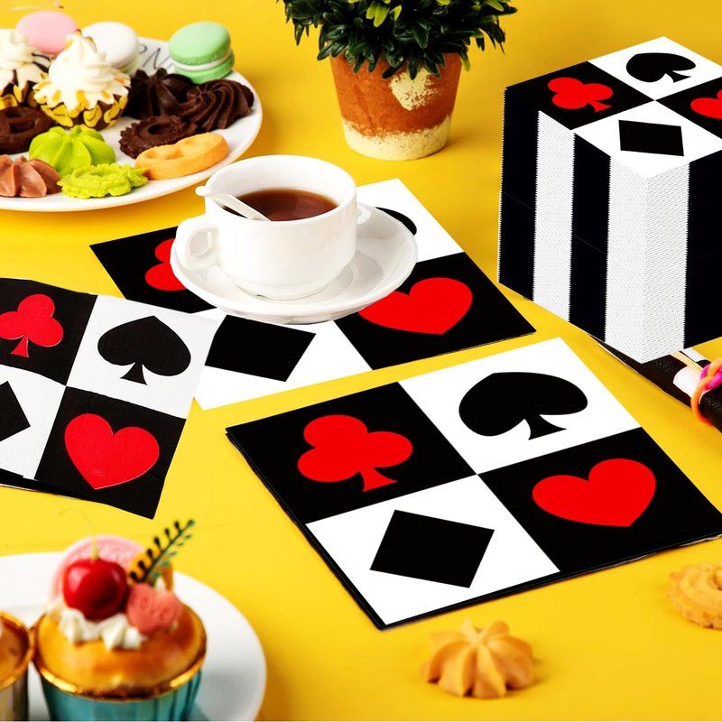 100Pcs Casino Napkins Poker Napkin Casino Party Supplie Disposable Casino Party Cocktail Napkins Las Vegas Napkin for Casino Night Poker Game Themed Card Playing Club Heart Casino Birthday Party Decor