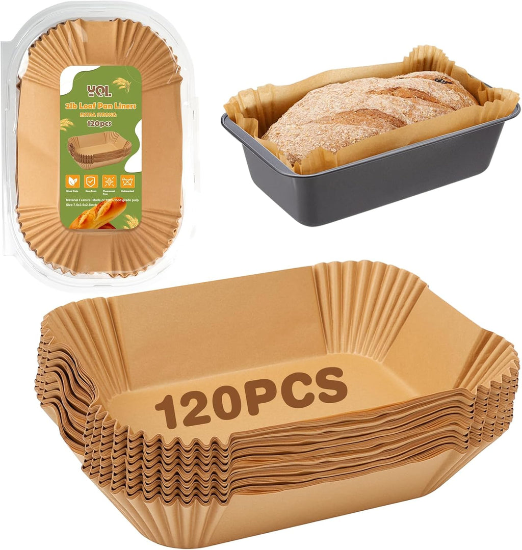YQL Non-Stick Disposable Loaf Pan Liners - 120PCS Pre-formed Parchment Paper for Baking Bread & Cakes | 9x5 Size
