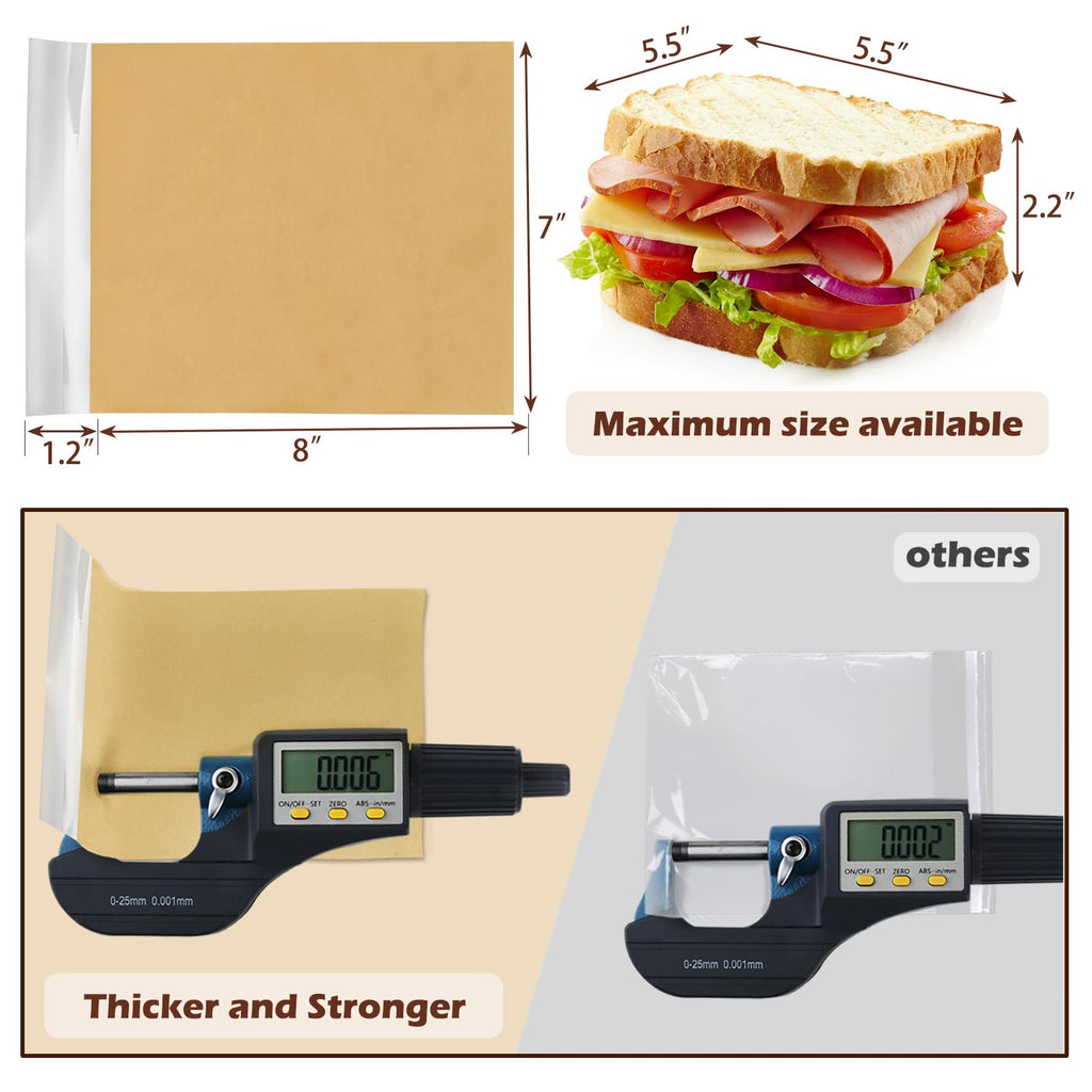 Self Sealing Sandwich Bags with Seal, 7 × 9.2 Inch 200PCS Paper Bakery Bags with Window, Grease Resistant To Go Sleeves for Packaging Donut, Snack, Scone, Brownie, Small Pastries and other Treats